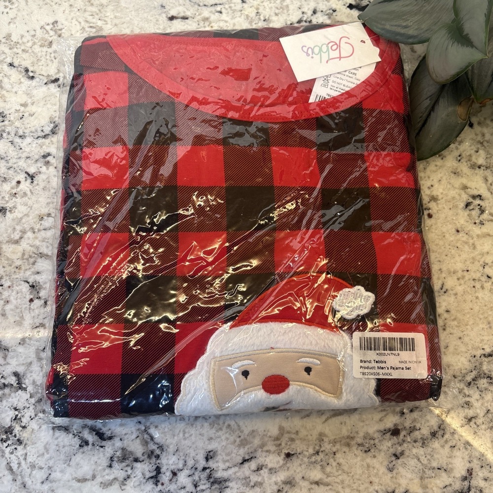 Tebbis Men's Christmas Santa Pajama Set Red Buffalo Plaid Size XXL Cotton